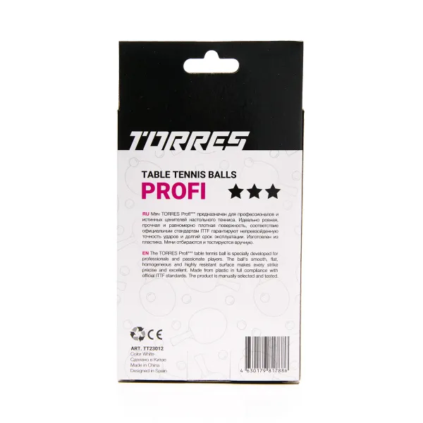 Мяч для наст. тенниса TORRES Profi 3*, TT23012, диам. 40+мм, упак. 6 шт, белый за 338.30 ₽ в Санкт-Петербурге