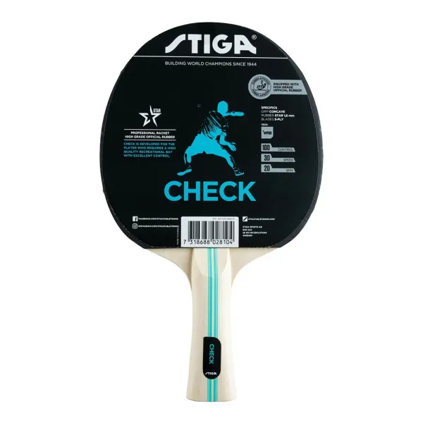 Ракетка для н/т Stiga Check Hobby WRB, 1210-5818-01, для начин., нак. 1,6 мм ITTF, конич. ручка