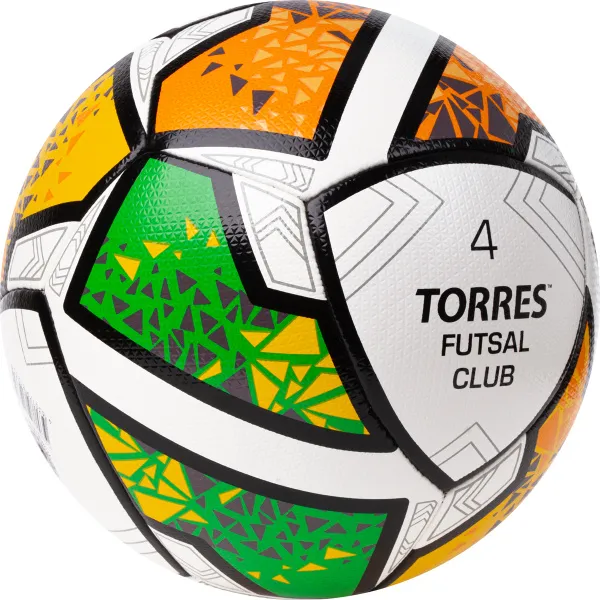 Мяч футзал. TORRES Futsal Club, FS323764, р.4, 10 пан. ПУ, 4 под. сл, гибрид. сш. бело-зел-оранж за 2&nbsp;264.40 ₽ в Санкт-Петербурге